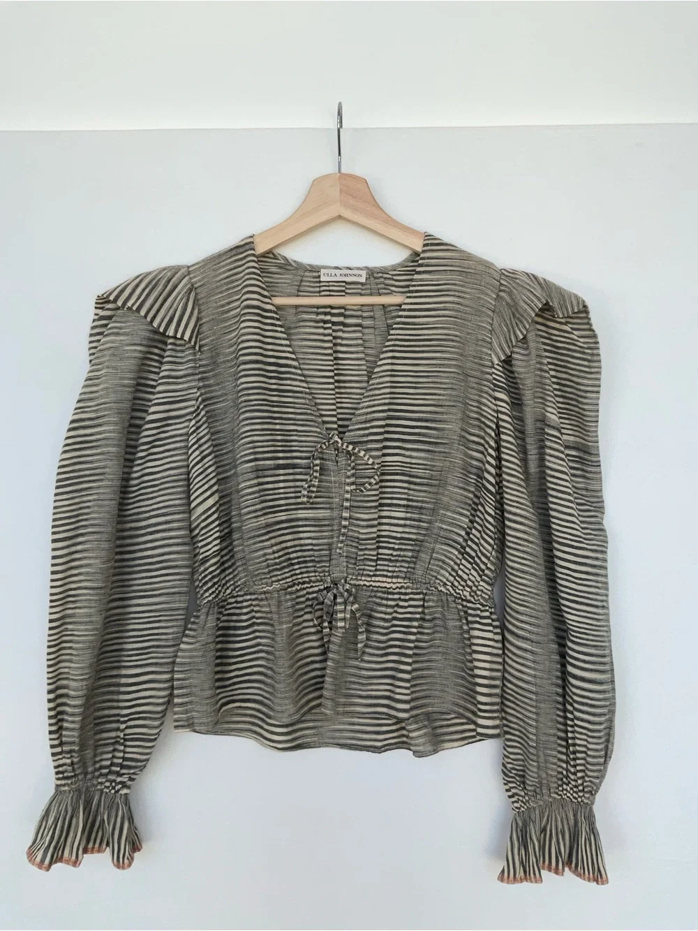 Ulla Johnson Ophelia Striped V-Neck Peplum Blouse